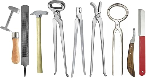 Miniatura 6 de Kit de herramientas de herrador de caballos  Juego completo de 9 piezas para el cuidado de pezuñas con pinzas de pezuñas, cuchillo de pezuña,
