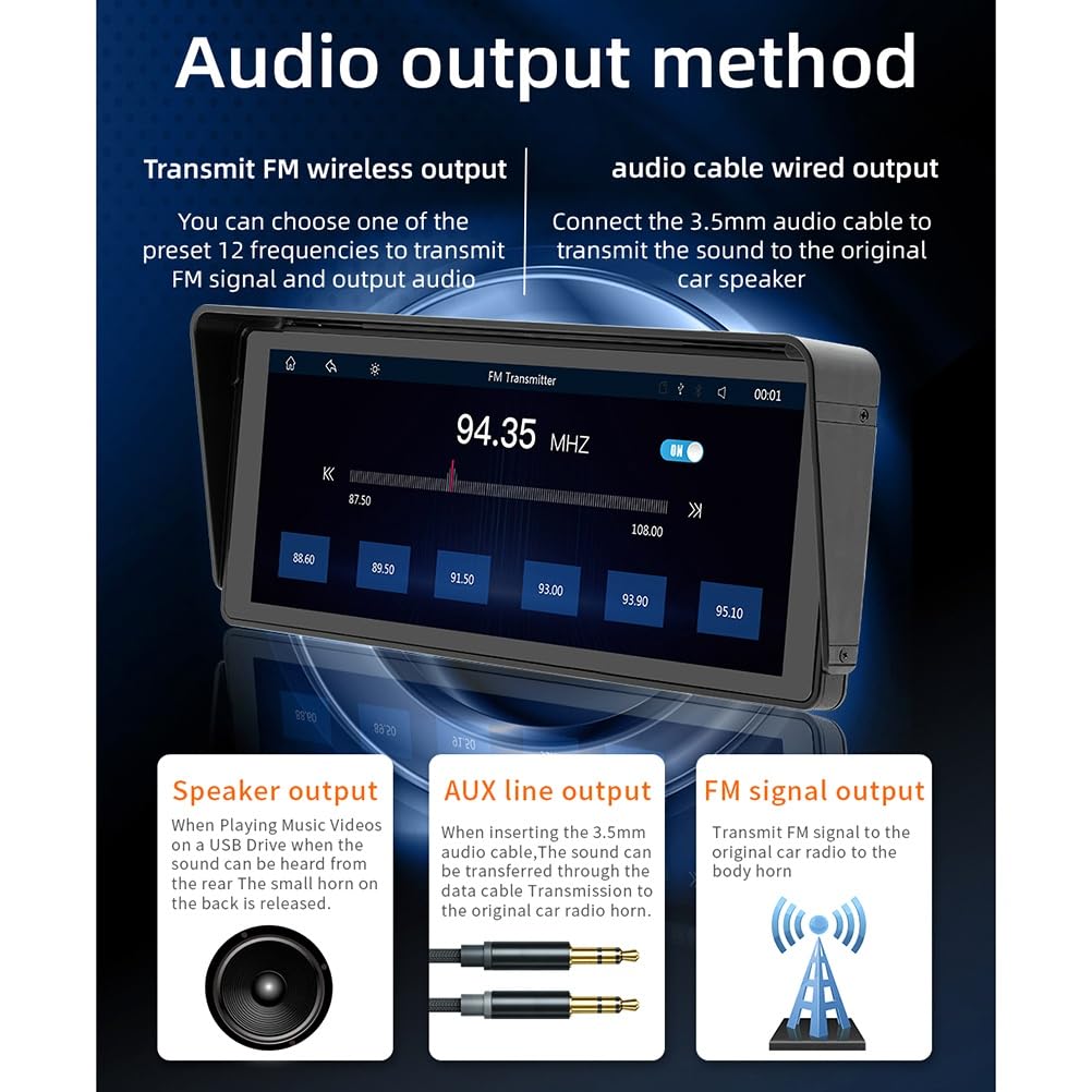 1 juego de 10.26 pulgadas pantalla táctil inalámbrica CarPlay Android Auto Bluetooth MP5 FM receptor radio portátil para coche