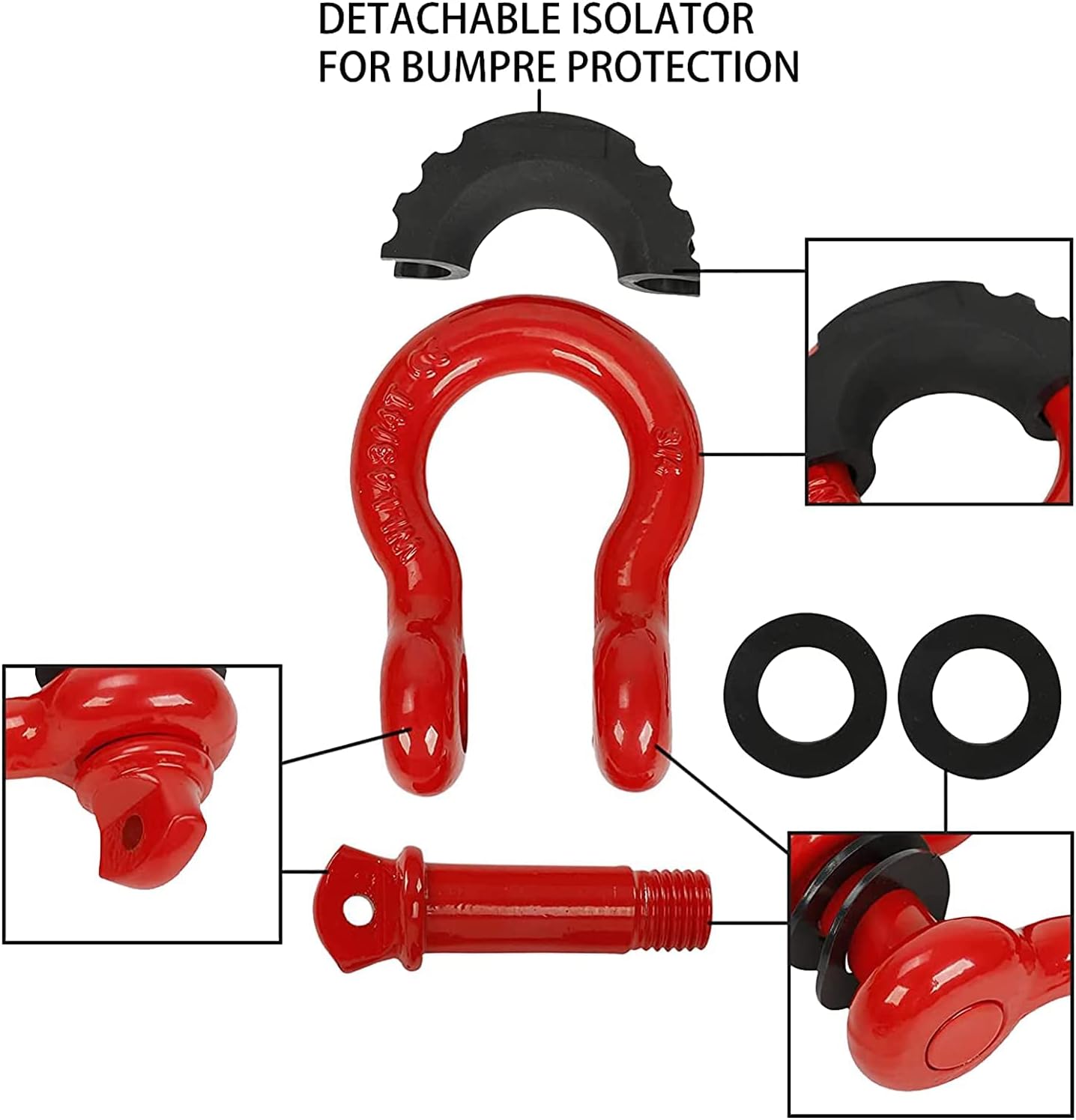 Heavy Duty Recovery Kit, 3" x 30' 14000lbs Tow Strap with 1/2" Soft Shackle Rope Synthetic Tow Recovery Strap 38,000LBS + 8 Ton Recovery Pulley Winch Snatch Block (Red)