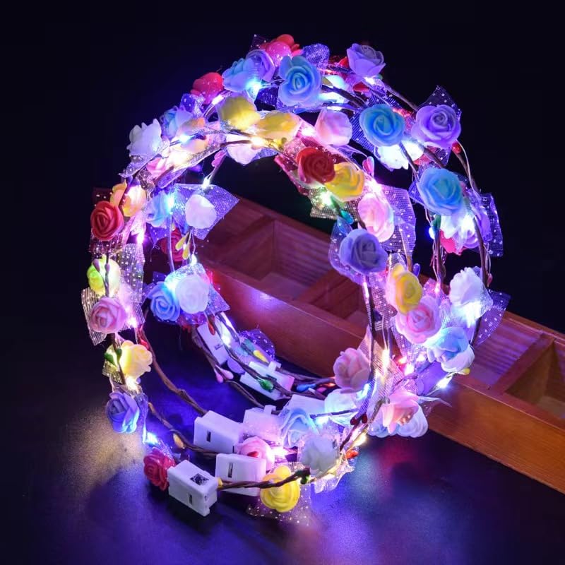 WHSCwp LED Blumenkrone, 6pcs LED Blume Stirnband Damen Kopfbedeckung, Multicolor, Festlich, Party, Festival, Hochzeit, Indoor und Outdoor, Dekoration, Lichtkranz