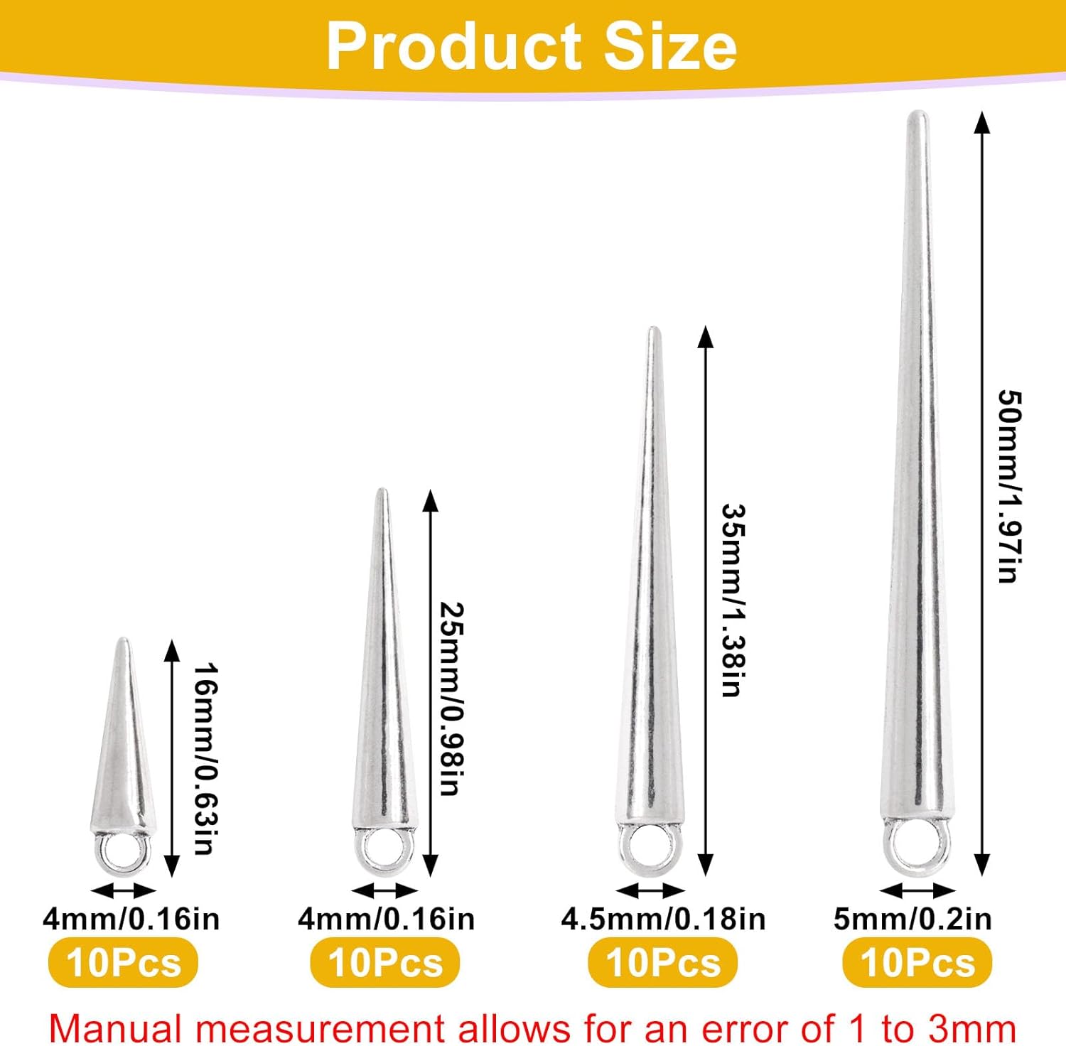 Cone Charms Gothic Punk Style Spike Charms for Jewelry Making DIY Necklace Bracelet Earrings (4 Sizes) - Image 2