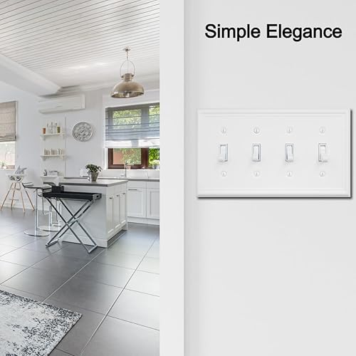 Vista 23 de Luca - Placa de pared de metal para interruptor de luz dúplex o palanca, paquete de 2 unidades, color blanco, 2 bandas, cubierta de salida