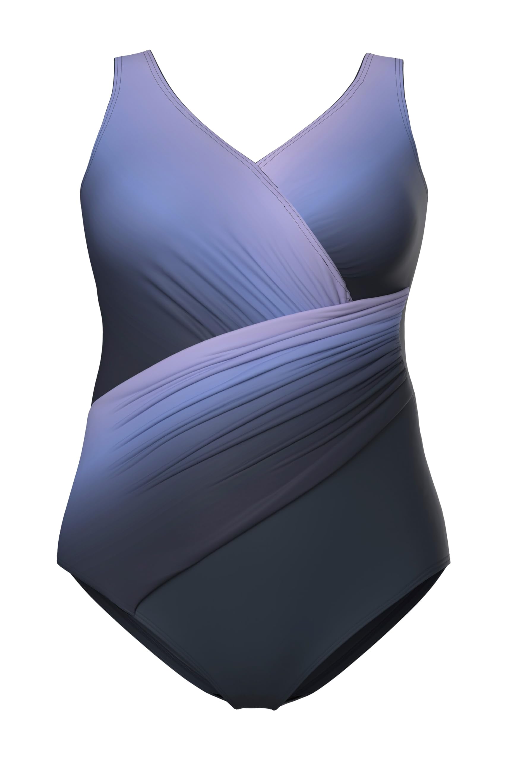 Ulla Popken Damen große Größen Übergrößen Plus Size Badeanzug, Farbverlauf, drapiert, Softcups, recycelt 846590