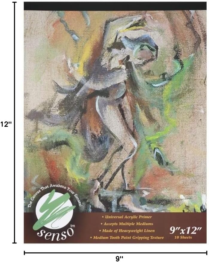 Senso Clear Primed Linen Canvas Pads - 9x12 (10 Total Sheets) - Clear Primed Heavyweight Linen Sheets Travel-Friendly Canvas Paper for Acrylic Oil Painting Mixed Media Sketching Drawing