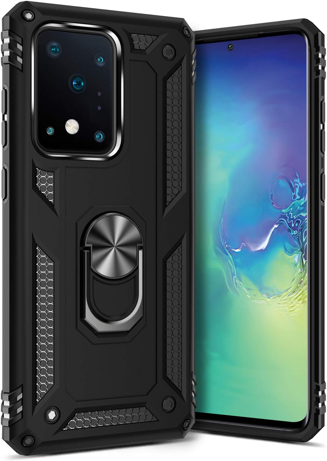 GREATRULY Ring Kickstand Phone Case for Samsung Galaxy S20 Ultra,Heavy Duty Dual Layer Drop Protection Case for Galaxy S20 Ultra,Hard Shell + Soft TPU + Ring Stand Fits Magnetic Car Mount,Black