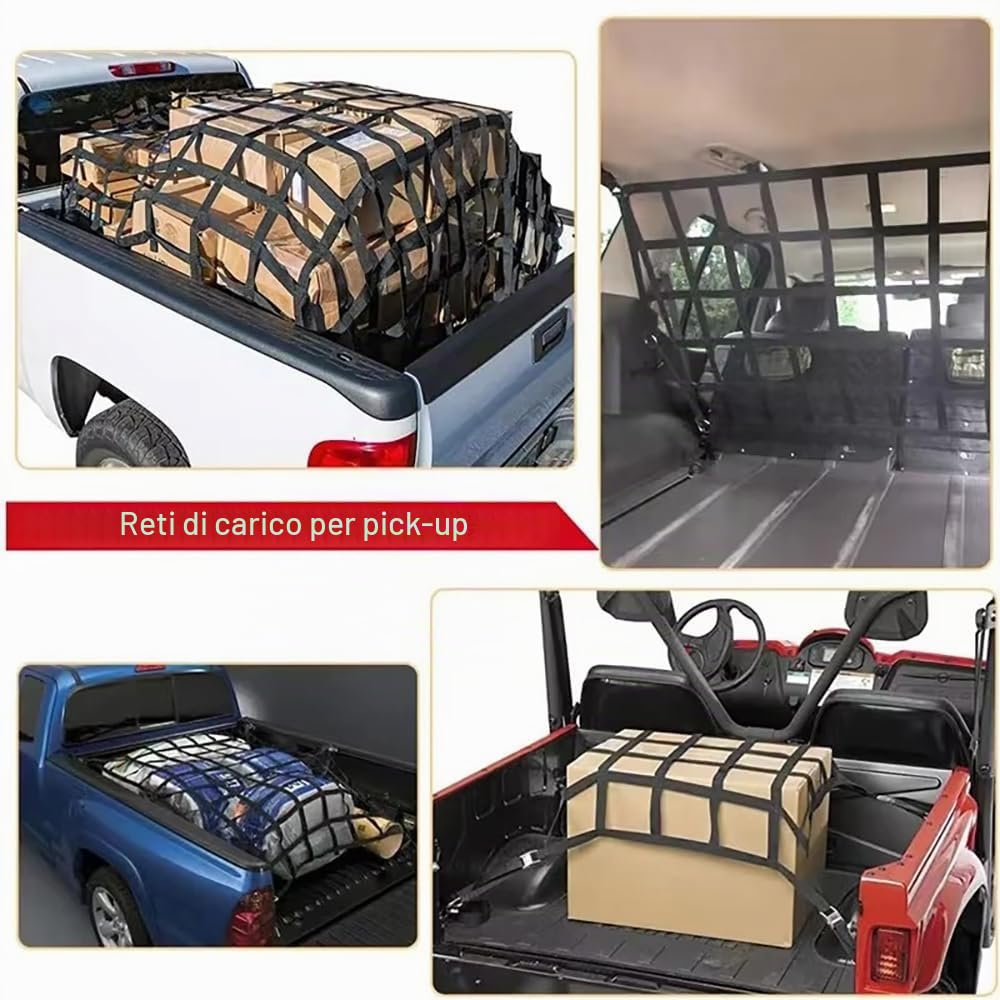 NEWFUN Rete Bagagliaio Auto, 106x127CM Rete Ferma Bagagli Auto, Rete di Fissaggio del Carico, Rete da Carico per Rimorchi con Sacca di Stivaggio, Rete da Carico Regolabile per Autocarri e Rimorchi