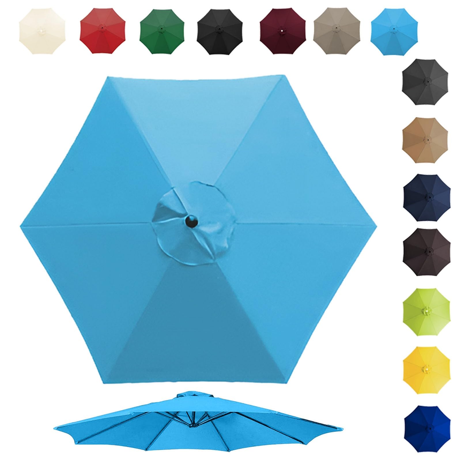 6 Ribs 8 Ribs Sun Umbrella Replacement Cloth, Outdoor Table Umbrella Fabric Canopy Cover, 200cm 270cm 300cm Replacement Umbrella Canopy For Garden Patio Yard Beach Pool Market Table(Color:Lake blue,Si