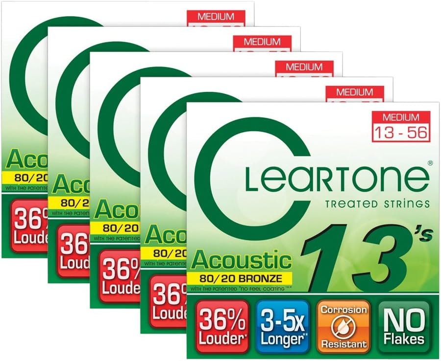 Cleartone 80/20 Bronze Coated Acoustic Guitar Strings Medium (5-Pack)