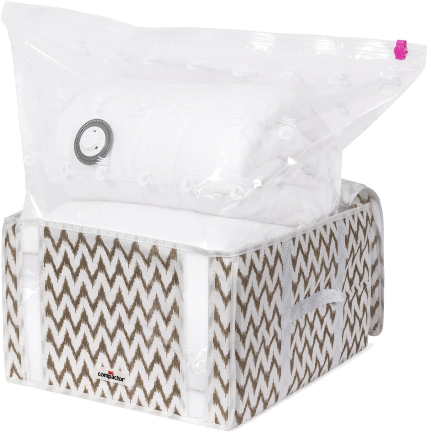 Compactor Ikat Medium Semi Rigid Vacuum Storage Bag, Beige/White, Holds 1 Double Duvet, 125l Capacity