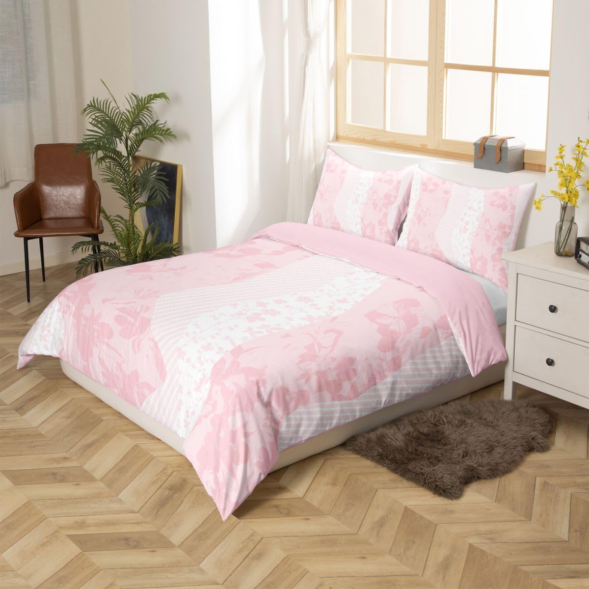 Homewish Geometryczny super king poszewka na kołdrę kwiatowy zestaw pościeli dla dorosłych nastolatków kobiet kwiat patchwork fioletowy retro poszewka na kołdrę abstrakcyjne płatki różowe zestawy
