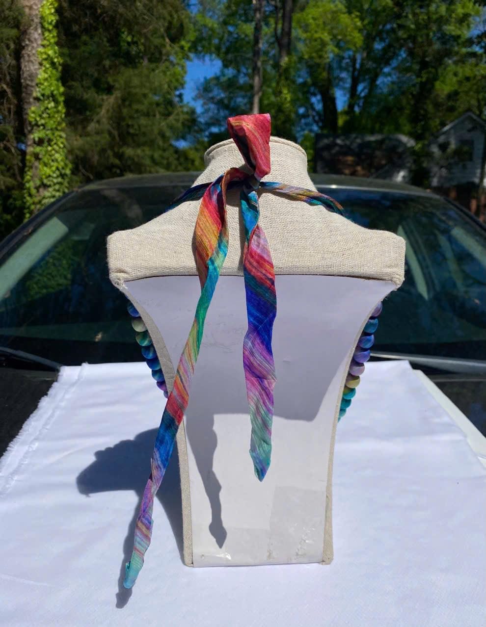 Multi-Strand Mixed Color Silk Beaded Necklace, Handmade Fabric Accessory for Women, Layered Beaded Necklace.