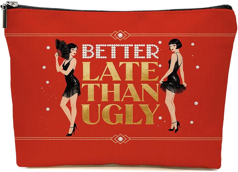 Necessaire de maquiagem JIUWEIHU com zíper, estampa Better Late Than Ugly, 1 unidade