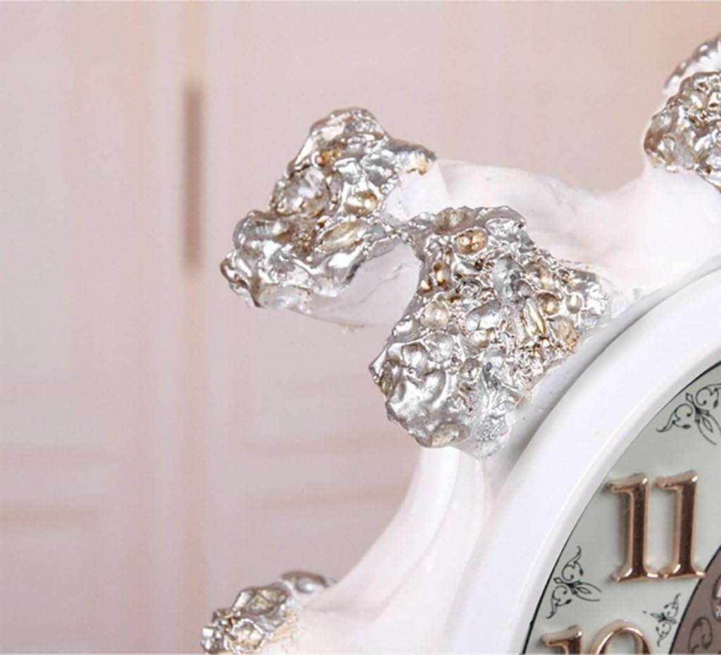 Retro Mantel/Mantle Rhythm Quartz Clock Double carp Living Room Desk Shelf Clocks Decoration (Color : White)