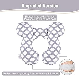 vocheer Baby Travel Pillow(Upgraded), Head and Neck Support Pillow for Pushchair, Car Seat,Stroller, Bouncer, CottonWhite Cloud