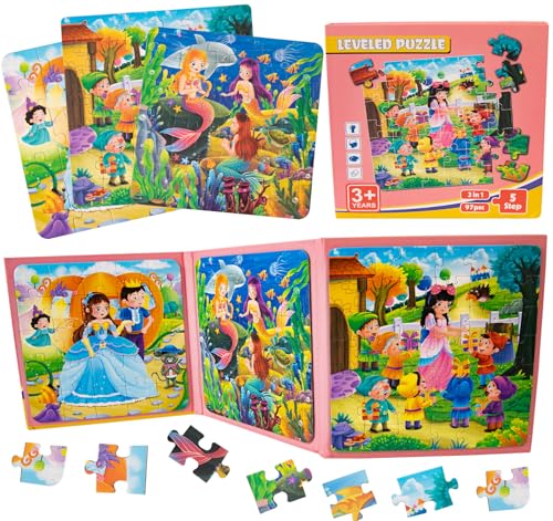 Homewit Puzzle per bambini a partire dai 3 anni, libro di puzzle magnetico per bambini, 25-30-42 pezzi, libro puzzle a tema fiaba, gioco magnetico occupazione in aereo, giochi da viaggio per bambini