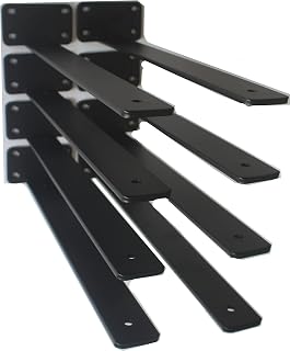 8 Pack - 14 inch Black Hidden L Shelf Bracket (1/5 Inch Thicked) Iron Floating Shelf Brackets Rustic Industrial Metal Brackets for Shelf Support