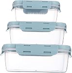 Food Storage with Airtight Lids - Meal and Lunch Containers - Stackable Microwave Safe (Blue)