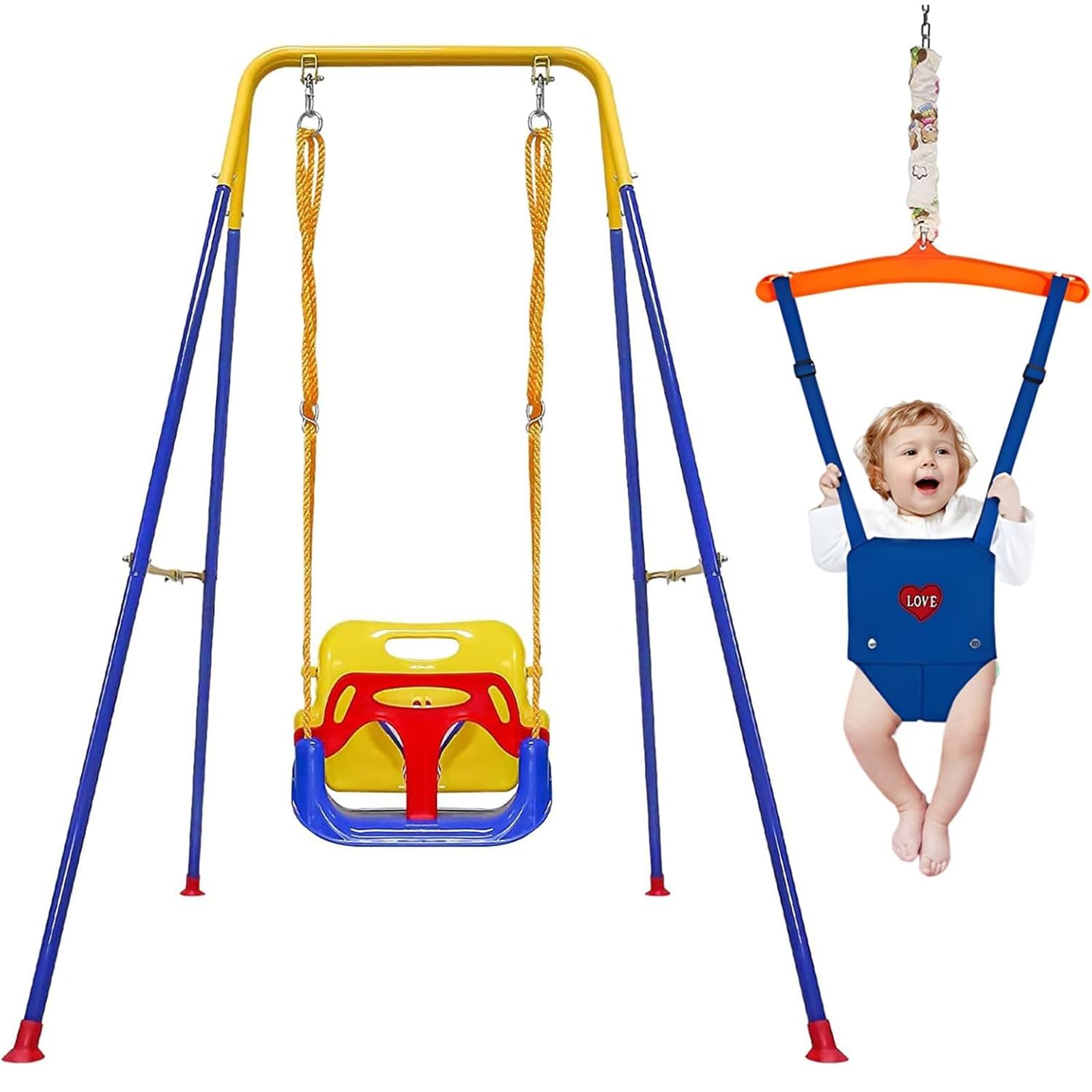 2 in 1 Babyschaukel & Baby Jumper, Schaukeln Set und Baby Türhopser für draußen und drinnen, einfach zu montieren und aufzubewahren