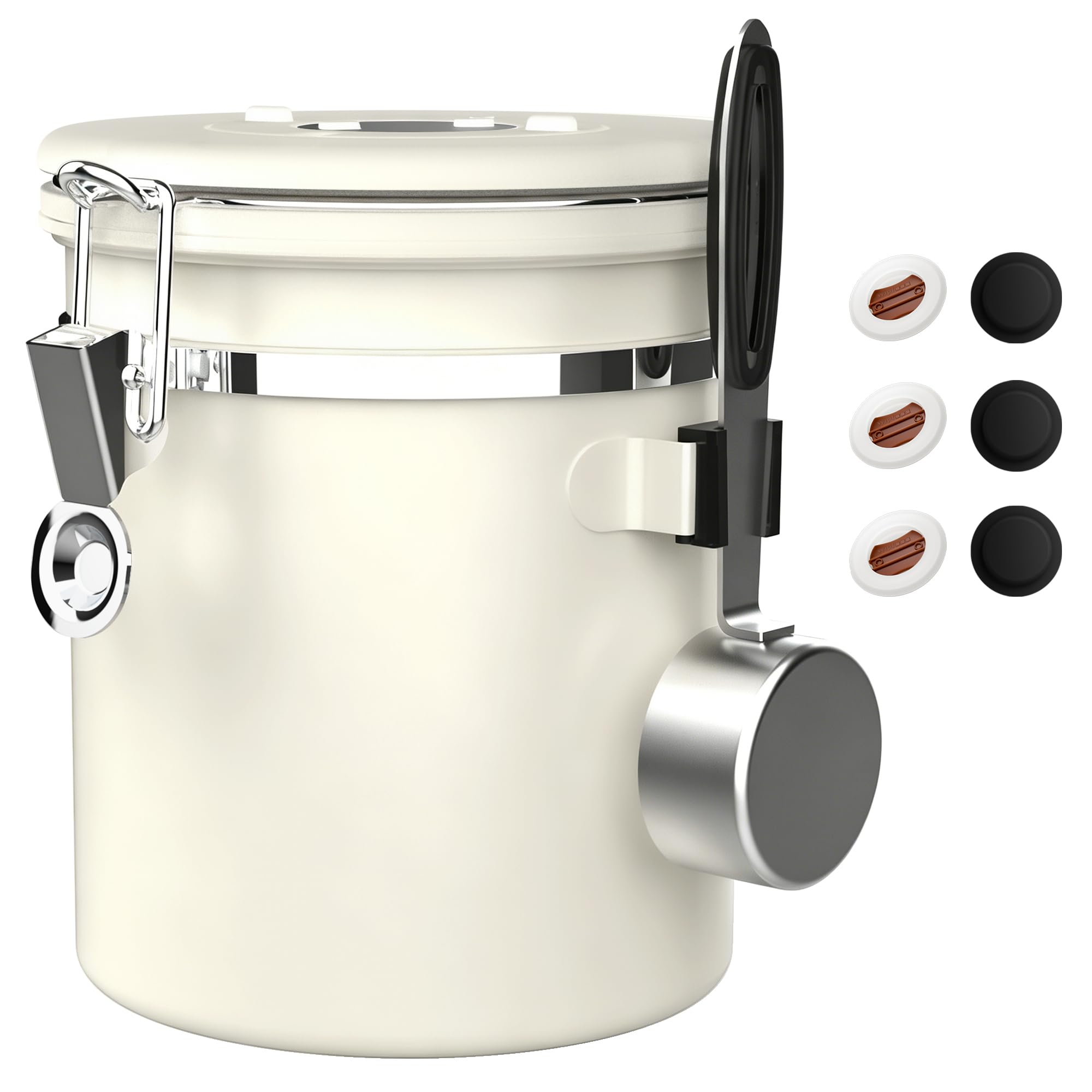ShanSon Coffee Canister Airtight, Stainless Steel Bean Storage Container with Date Tracker &amp; Scoop, Grounds Sugar Flour Tea Cereal Fits Kitchen Pantry, Ideal Gift for Coffee Lovers,16oz,Beige