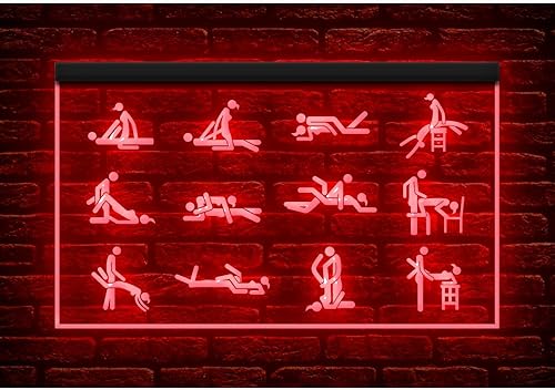180029 Sex Funny Posture - Letrero de neón con luz nocturna LED para adultos, tienda de tienda, bar, pub, hombre, cueva, (12 x 8 pulgadas, rojo)