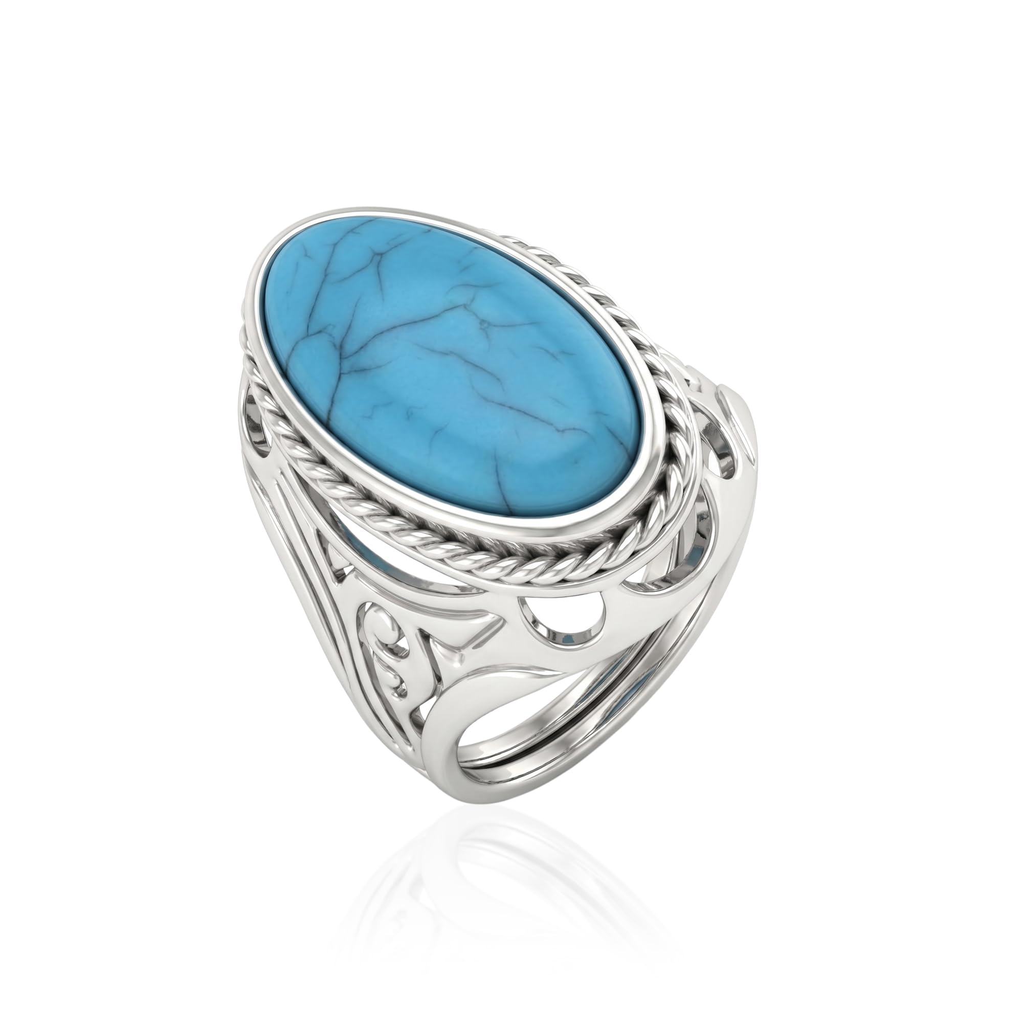 Silver Plated Brass Blue Turquoise Stone Statement Ring for Men-image-47
