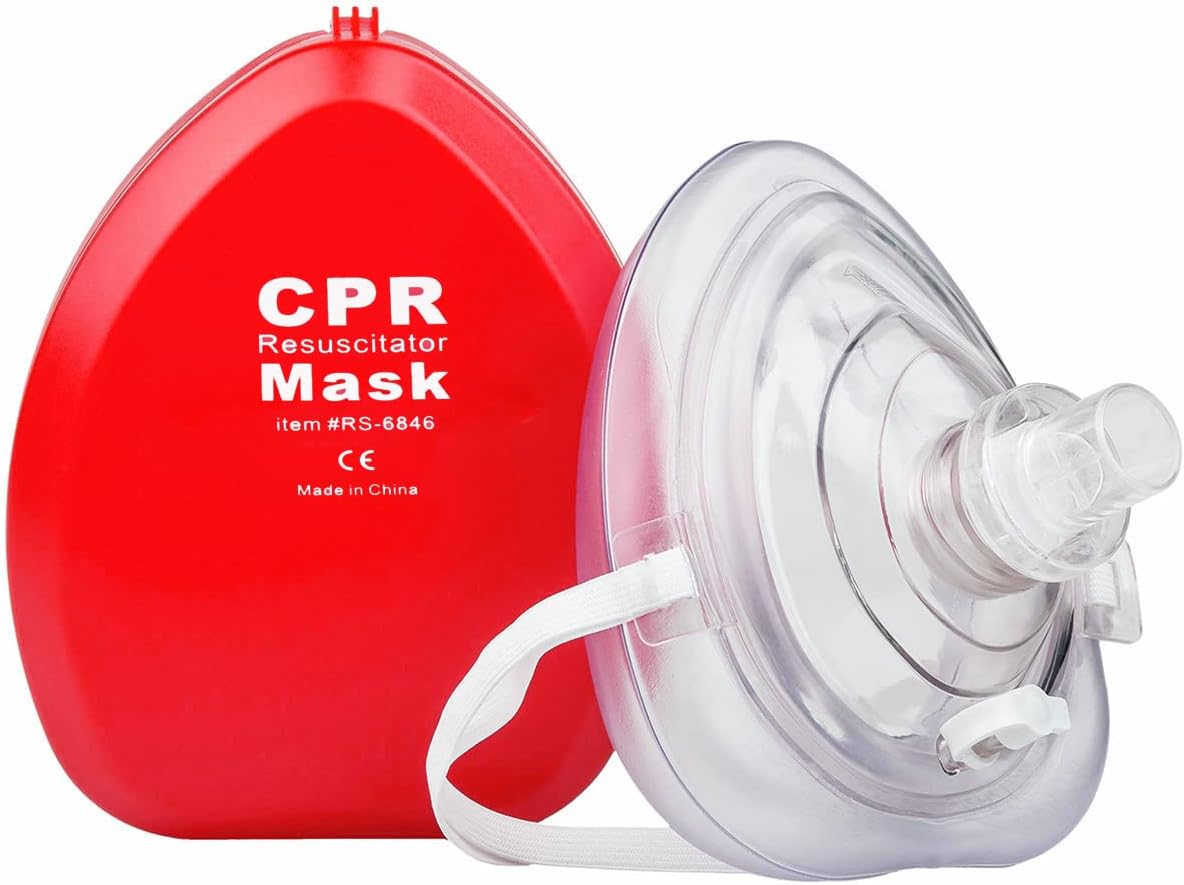 NOVAMEDIC First Aid Adult and Child CPR Rescue Mask, Detachable Single Valve Pocket Resuscitator with Hard Case and Wrist Strap Kit, Red