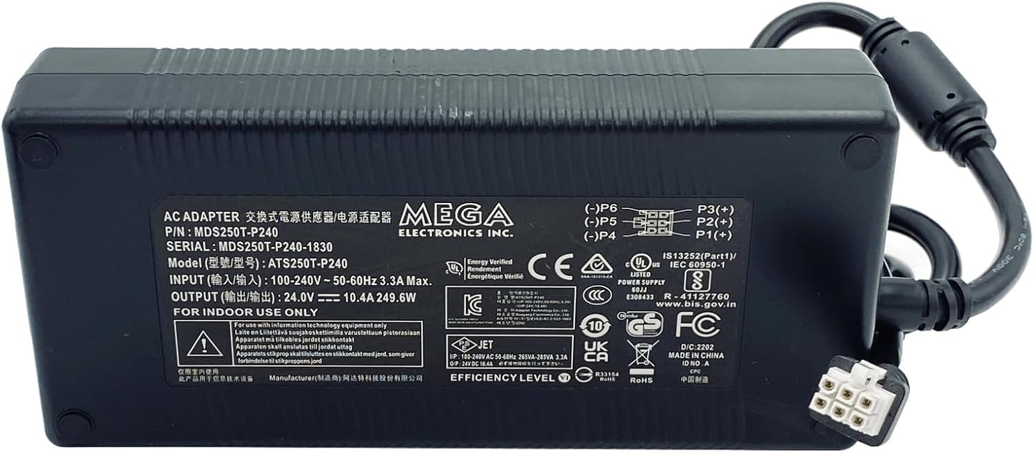 249.6W ATS250T-P240 MDS250T-P240 AC Adapter 24V 10.4A Power Supply Cord 6-Pin
