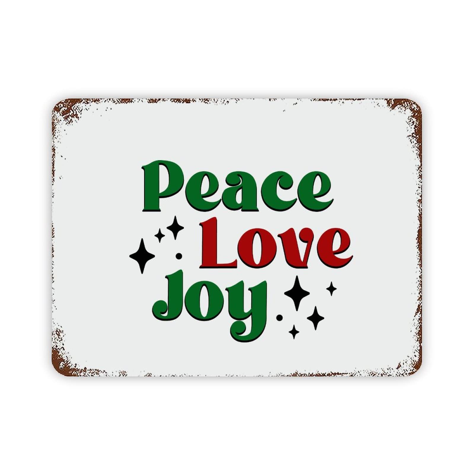 ENEDNATE Christmas Metal Sign,Vintage Man Cave Aluminum Tin Metal Sign with Saying 12x16 Inch Peace Love Joy Retro Street Metal Signs for Indoor Outdoor Garden Patio Yard Cafe Pub Home Decor