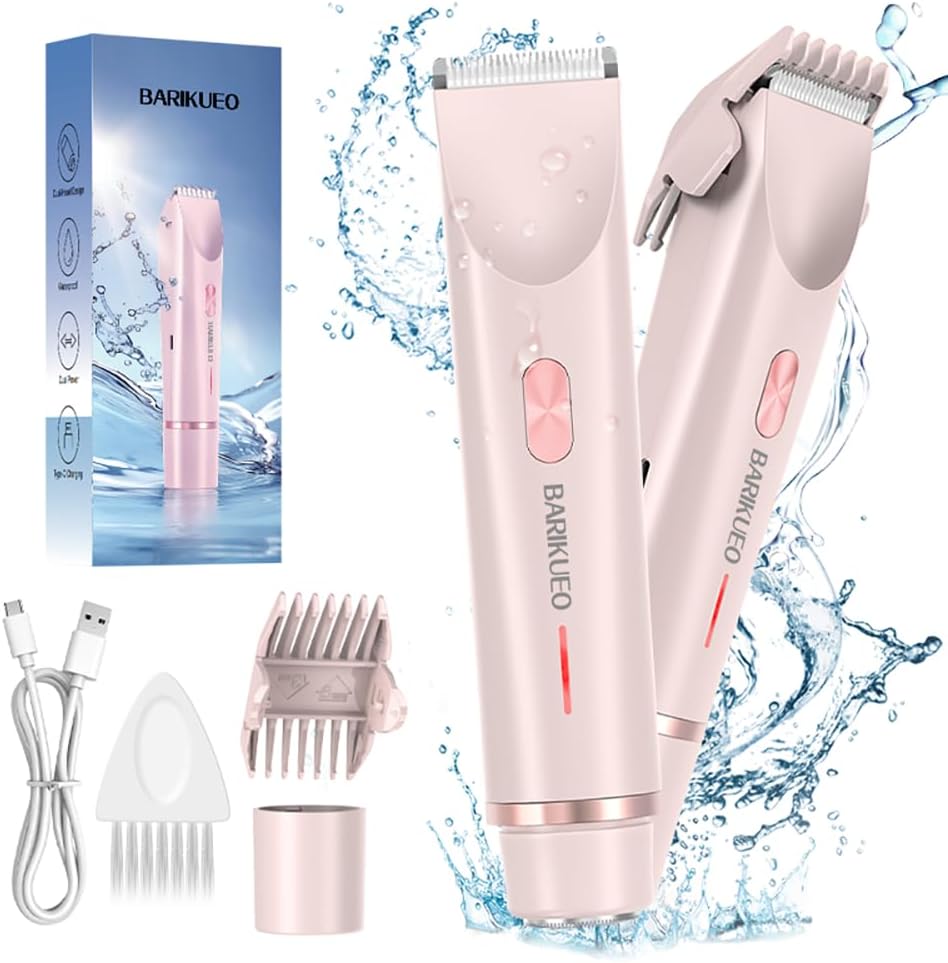 Bikini Trimmer for Women - Painless Electric Razors with Dual-Head for Silk Skin, 2-in-1 Women's Body Shaver USB Charge Waterproof Painless Electric Razors for Silk Skin (Pink)