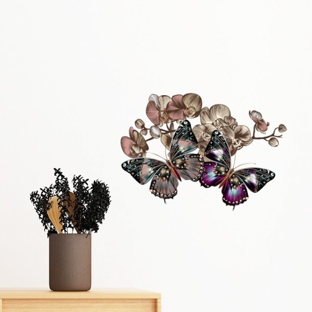 Sticker mural fleurs et papillon amovible de 50cm pour decoration de chambre