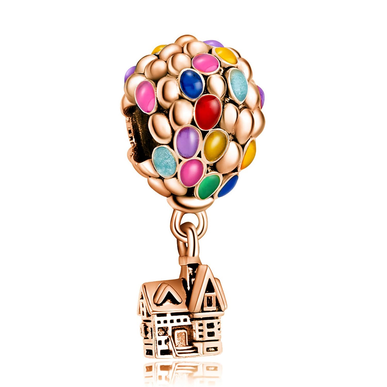Geralin GioielliWomen's Charm Pendant Balloon Colourful Charm Beads 925 Sterling Silver Rose Gold Metal Bead for Women Girls Gift