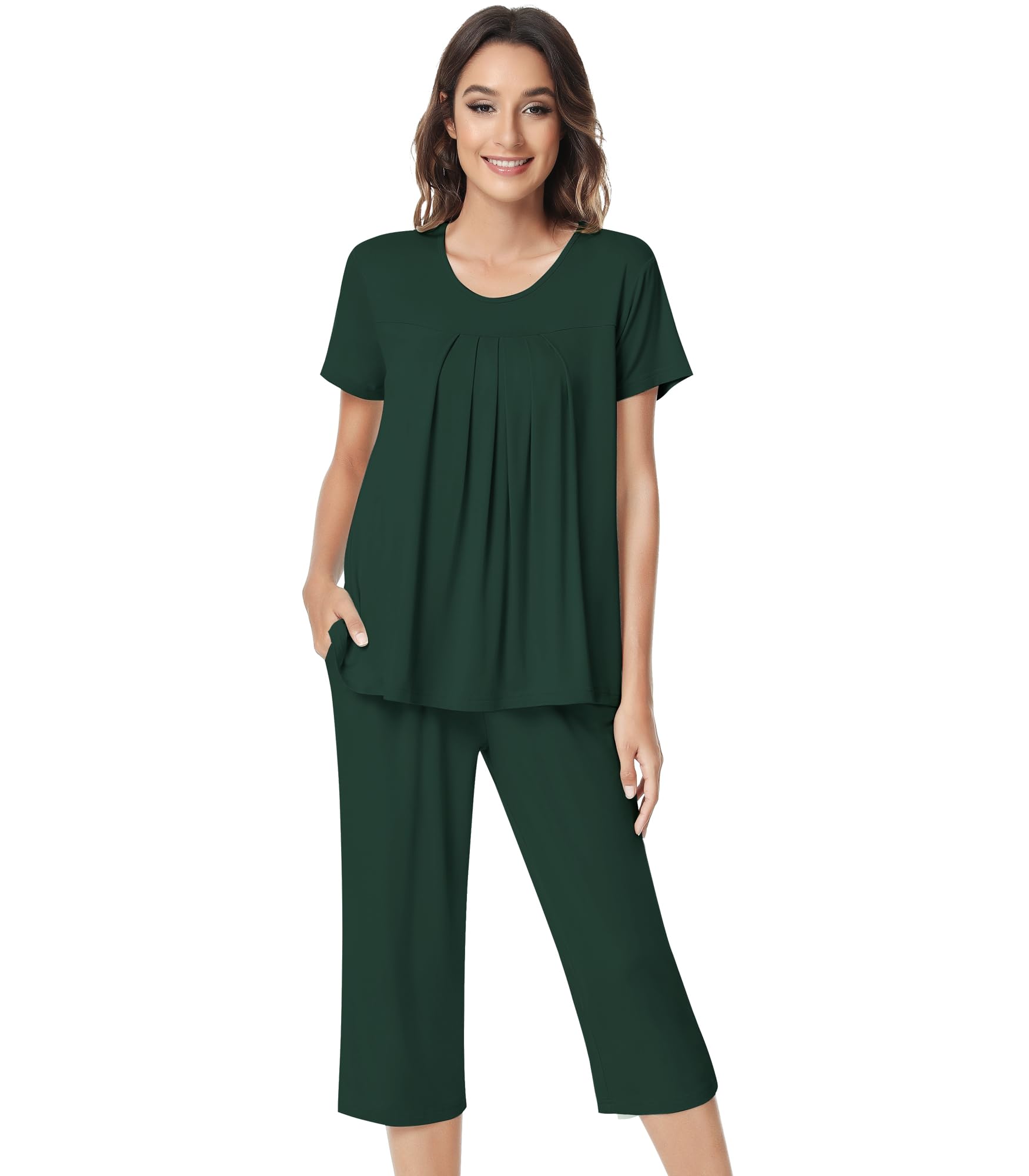 NACHILA Womens Pajamas Bamboo Viscose Pajama Set Capri Tagless Sleepwear