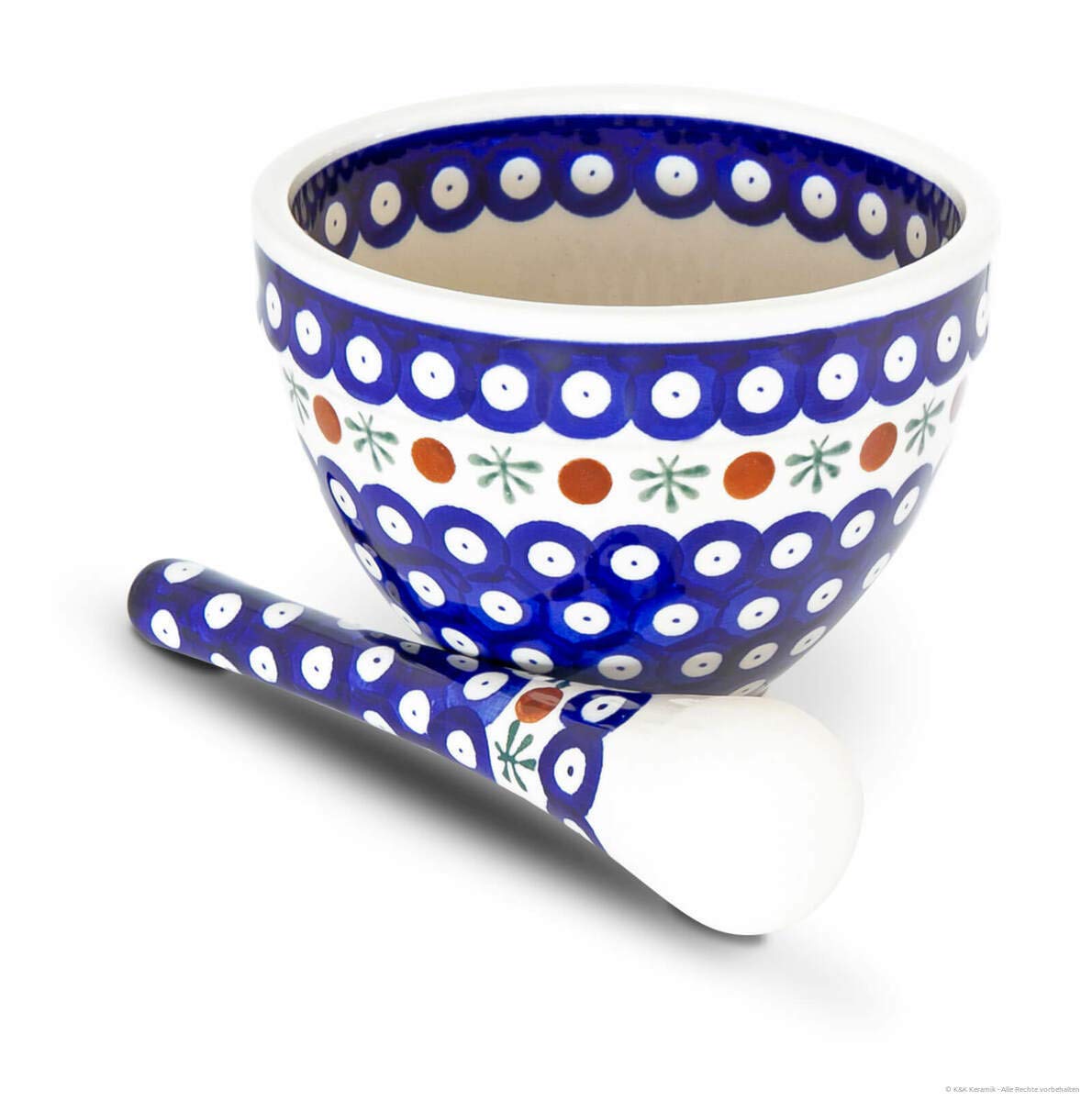 Bunzlauer - Mortaio in ceramica con pestello in set, mortaio per spezie per macinare, triturare e purea di grandi e piccini, decorazione 41