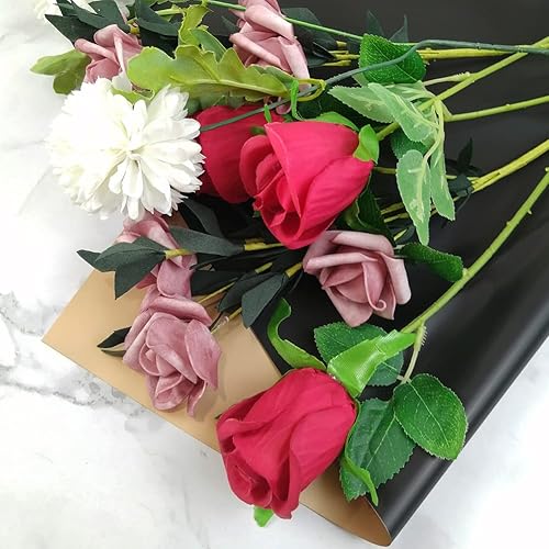 Miniatura 4 de YEXEXINM 40 piezas de papel de regalo de flores negras doradas de doble cara, 22.8 x 22.8 pulgadas, hojas de papel de regalo floral impermeable para