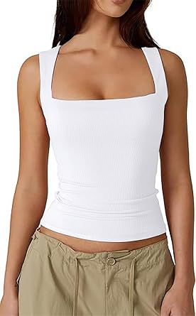 Necooer Tank Top Women Sleeveless Square Neck Tops Sexy Summer Tops Square Neck Tank Top Basic Camisole