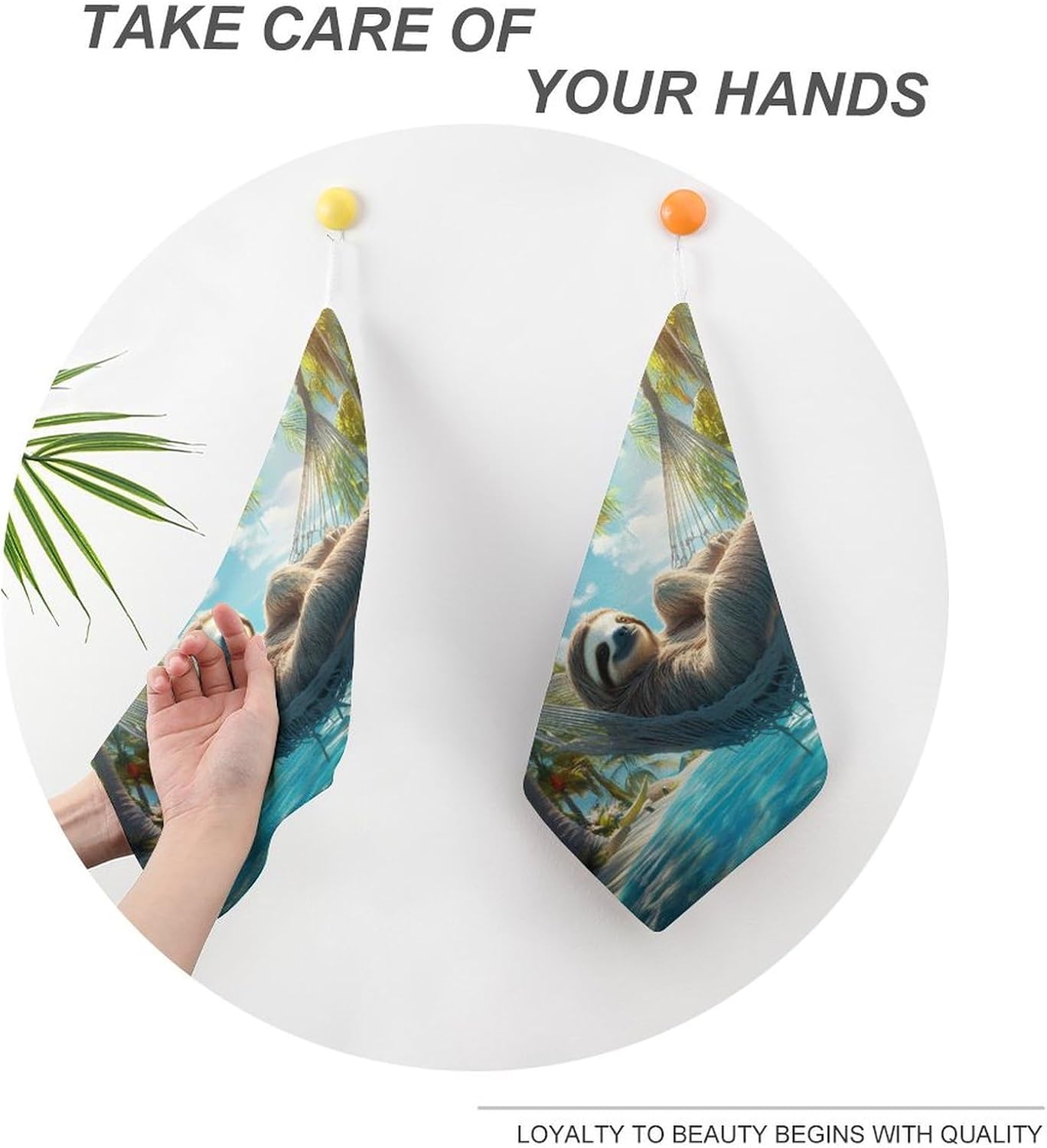 Sloth Swing on Palm Tree Towel Hand Towels Decorative Towel for Bathroom Kitchen Shower Gym 4PCS