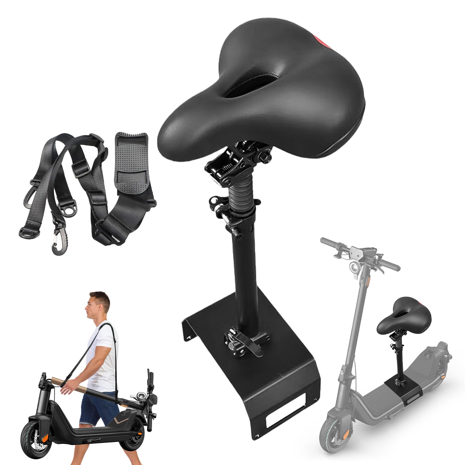 Siodełko do skutera elektrycznego do Niu KQi3, KQi3 PRO, KQi3 MAX 2019-2024, z przenośnym bagażnikiem, regulowane siodełko do Segway, regulowane, wygodne i amortyzujące wstrząsy siodełko