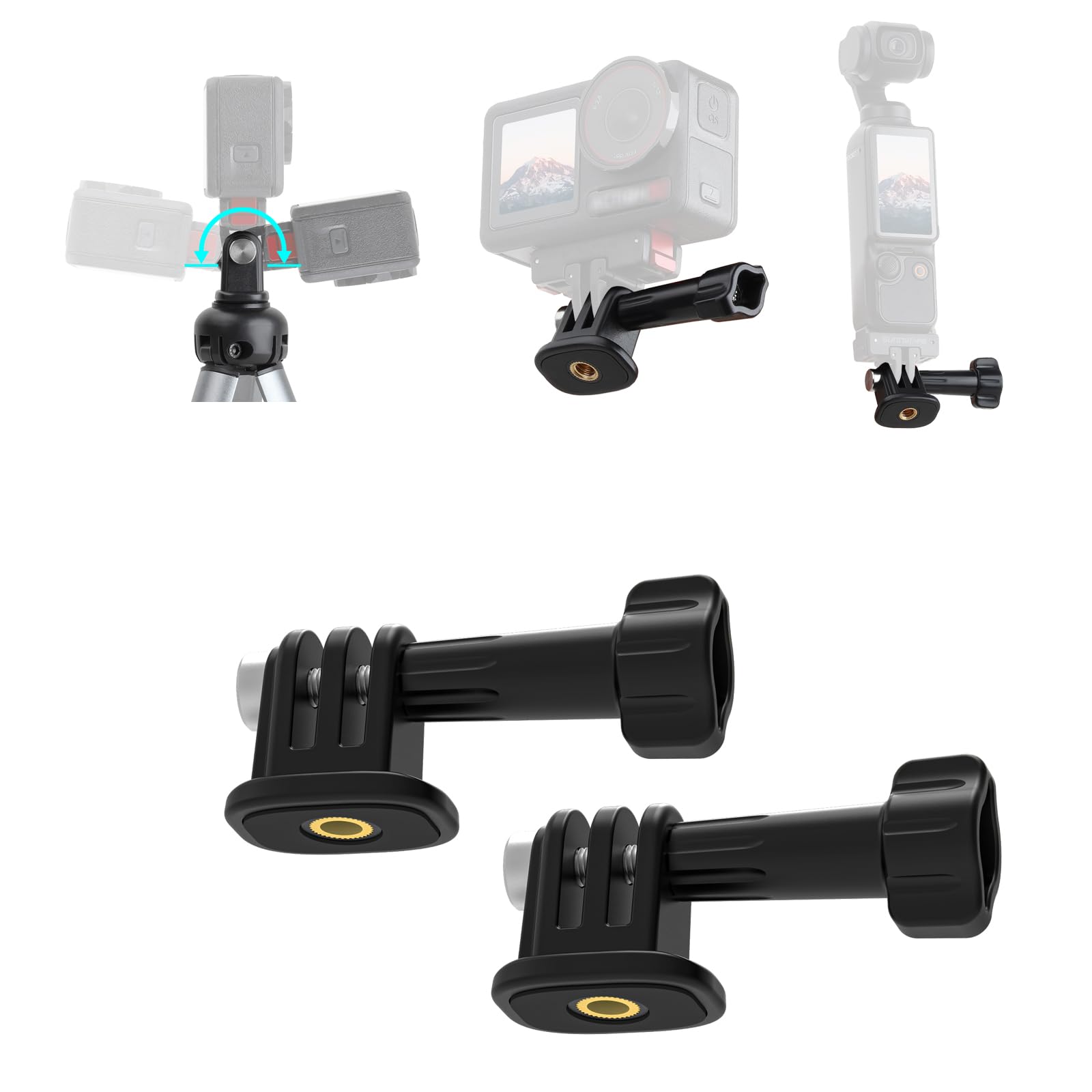 CAPART 2PCS 1/4" Tripod Mount Adapter Compatible with Action Camera GoPro Hero 13 12 11 10 9 8 7 6 5, DJI OSMO Action 5 4 3, OSMO Pocket 3 2, Insta360, Akaso, for Tripod Selfie Stick Monopod