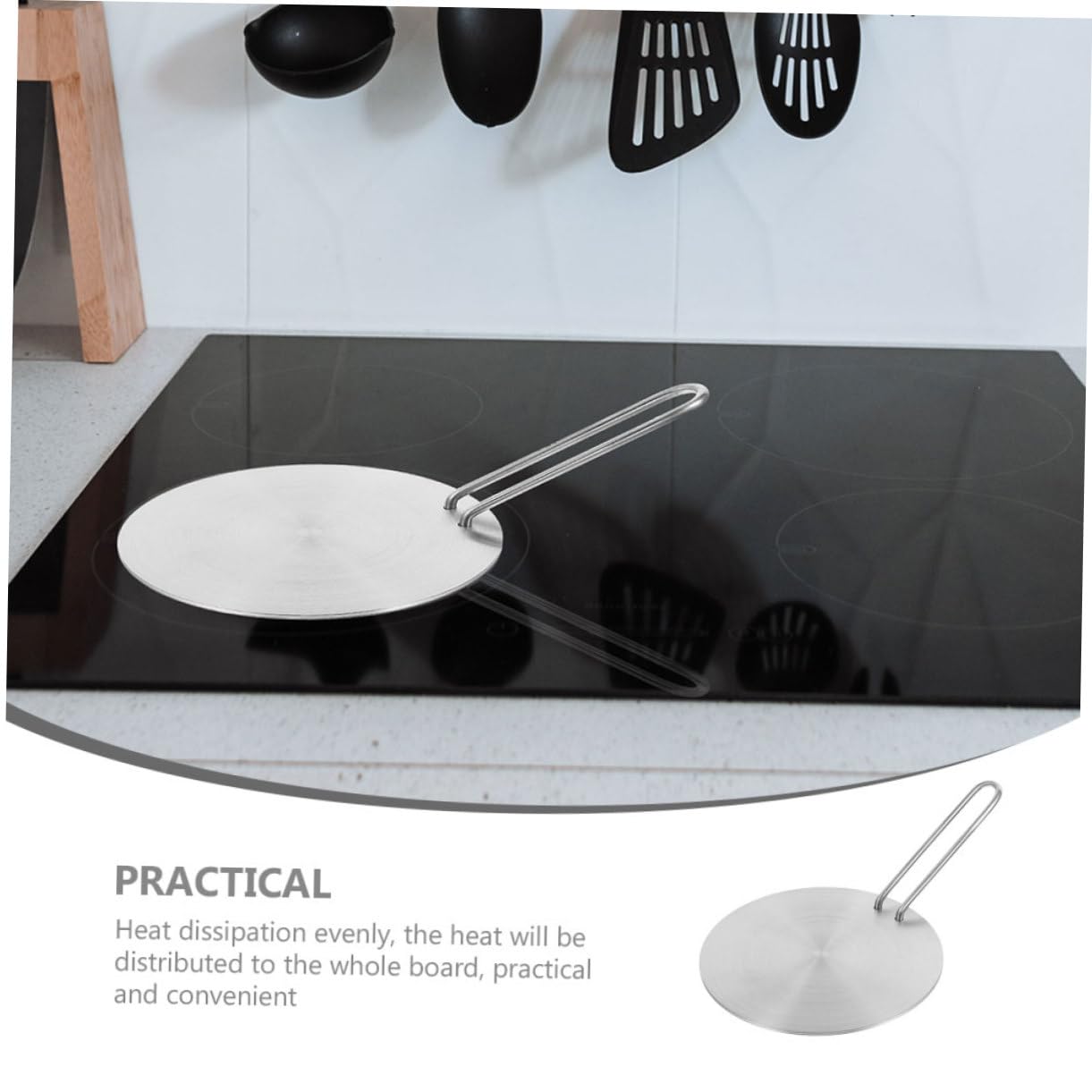 1 juego Placa de Inducción Inoxidable de Calor Profesional con Mango Extraíble Adaptador para Cocción de Inducción Accesorio de Cocina Práctico y Conveniente