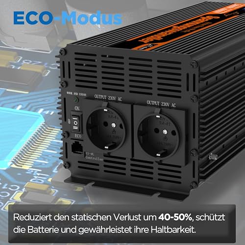 Edecoa 2000 W Wechselrichter 12V auf 230V mit Fernbedienung und USB