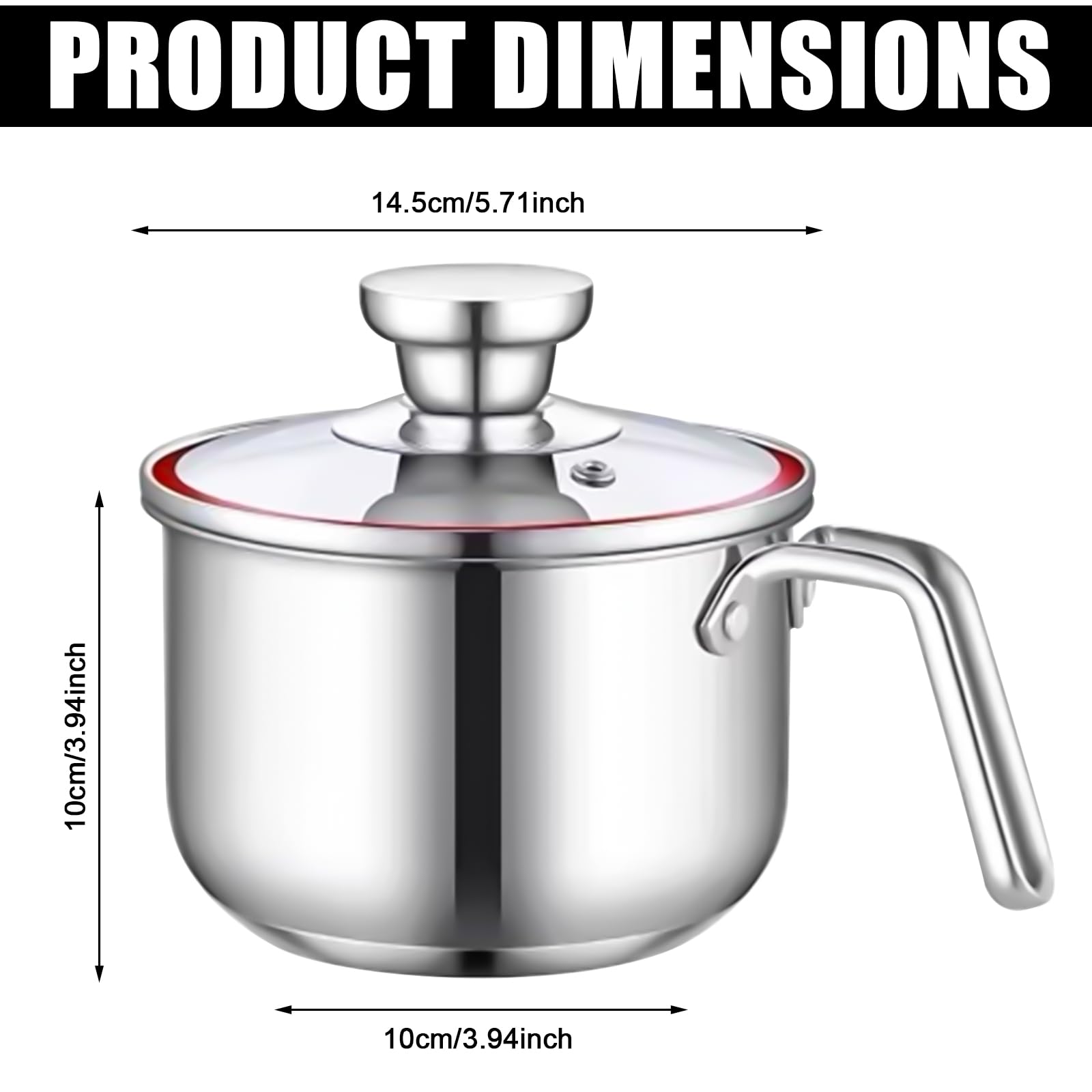 Pentola per latte a induzione in acciaio inox: mini pentola da 14 cm, per latte e porridge (304 acciaio/10 cm di profondità)