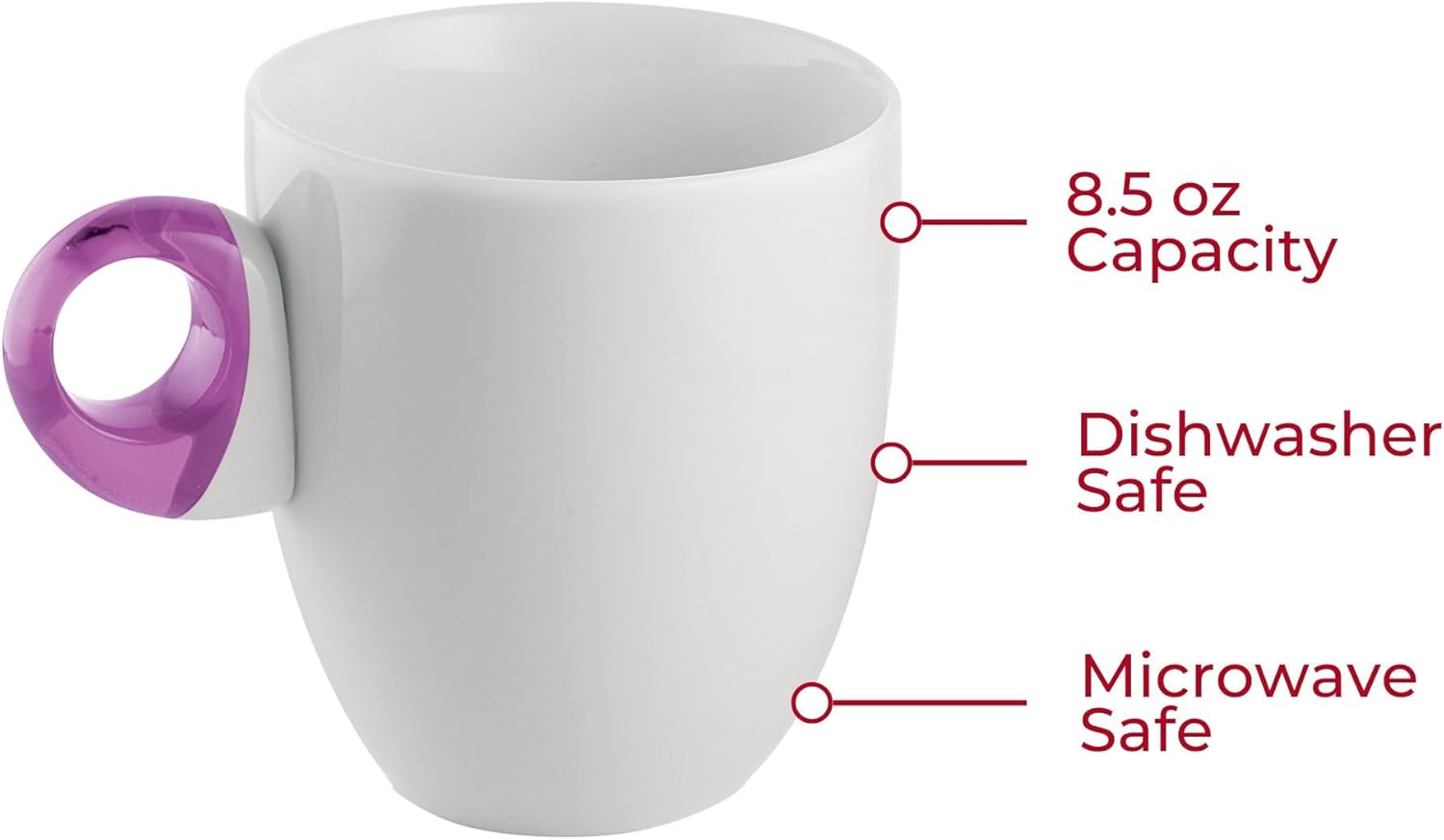 Guzzini Everyday Mug with Handle - Violet, Porcelain & Plastic - BPA-Free Microwave & Dishwasher Safe, Novelty Coffee Mug, Tea Cup, Juice, Water Cup - Daily Use All Occasions
