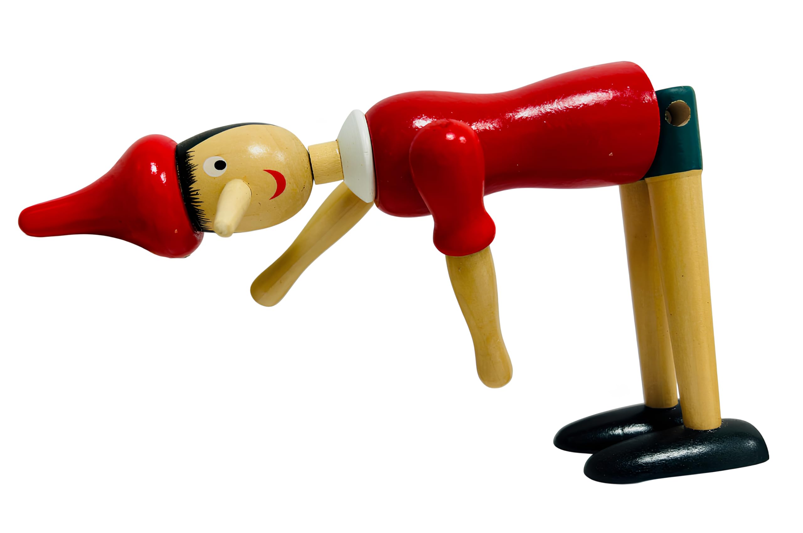 Pinocchiio in Legno Massello cm 30 Snodabile Marionetta di Legna con Articolazioni Burattino delle Fiabe in Legno Dipinto Altezza 30cm con Gambe Braccia e Testa Mobili Snodabile Snodato (A)