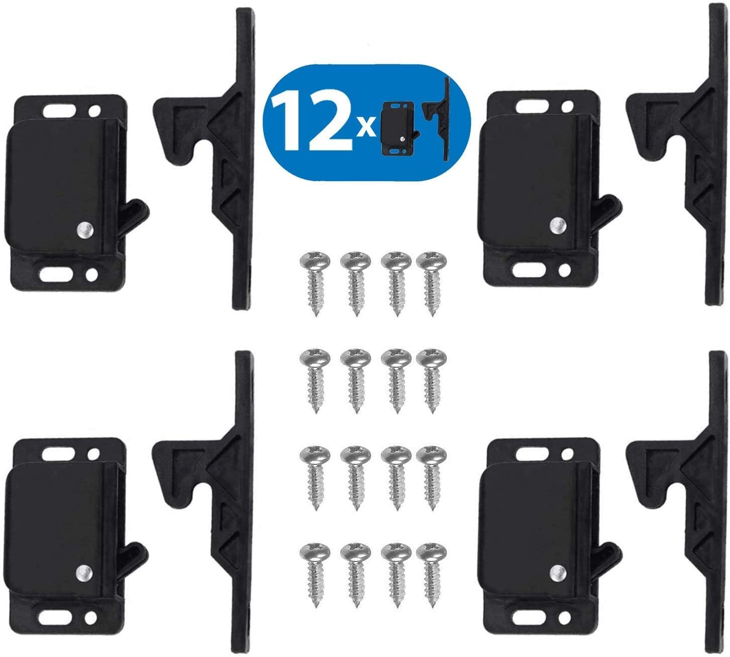 12 Pack Grabber Catches 10 LB Pull Force Cabinet Doors Push to Close Latch RV Drawer Latches and Catches Hardware Baby Proof for Camper, Home, Kitchen, Bathroom, Office