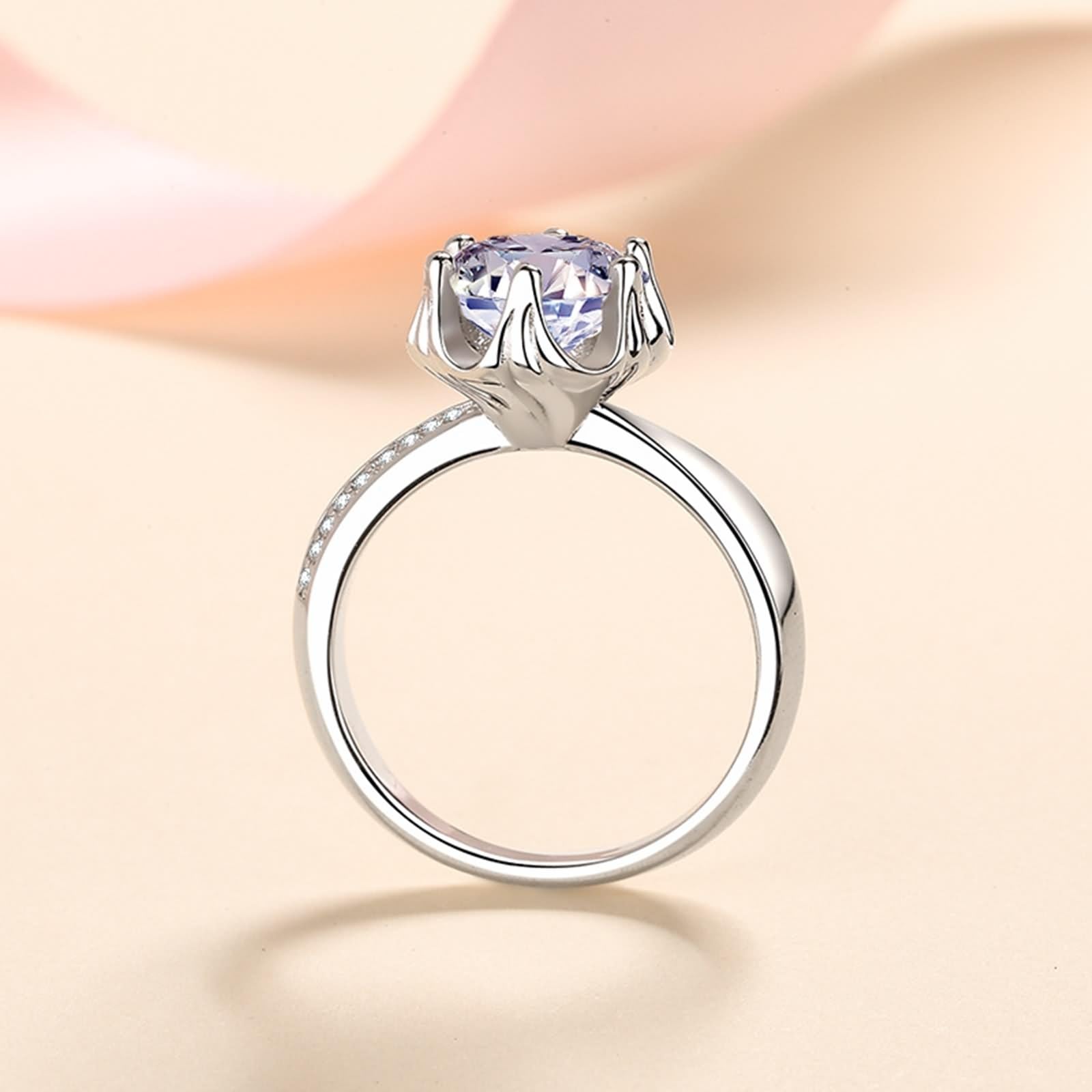 Anelli per partner unisex, stile vintage, fiore bianco con moissanite, in argento 925, idea regalo migliore amica, 18 (18,5), Argento, Moissanite