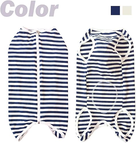 Vista 9 de Traje de recuperación para perros, camisa poscirugía para cachorros, ropa protectora de heridas para animales (rayas blancas y rosadas, XL)