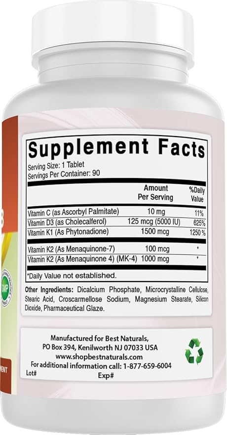Best Naturals K-Complex con K1, K2, D3 y Vitamina C - 90 Tabletas miniatura 7