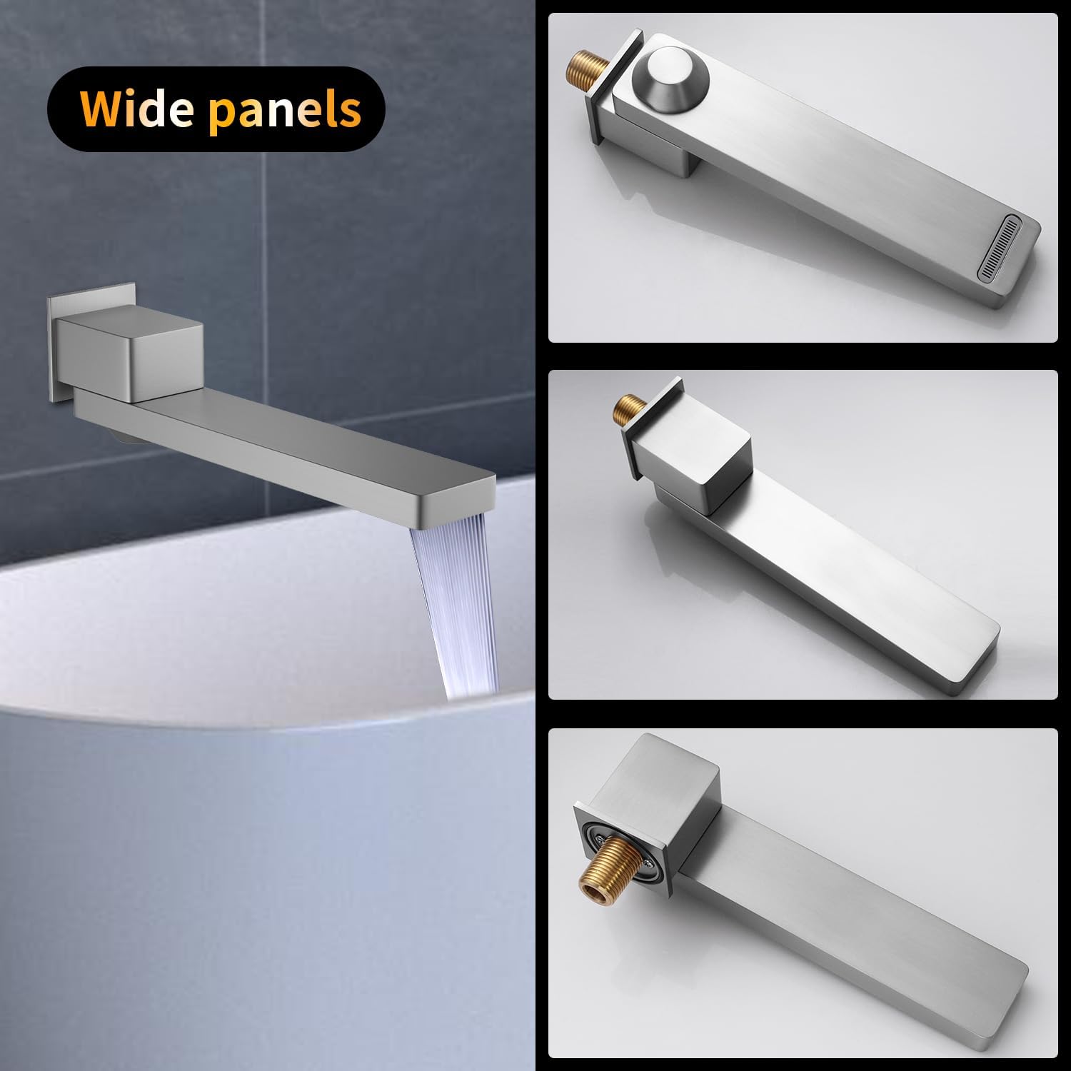 Brushed Nickel Waterfall Tub Faucet Spout Non Diverter for Bathtub Shower Faucet Folding Wall Mount 180 Degree Swivel Bath Tub Spout with ON/Off High Flow Filler Bath Spa Bathtub Spout