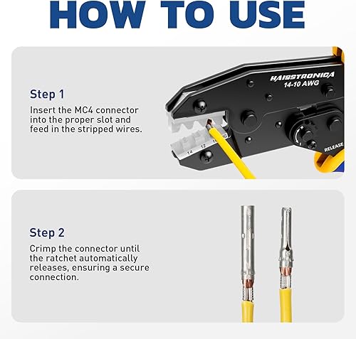 Miniatura 8 de haisstronica - Herramienta de crimpado para conectores solares - Herramienta de crimpado de alambre de trinquete AWG 14 12 10