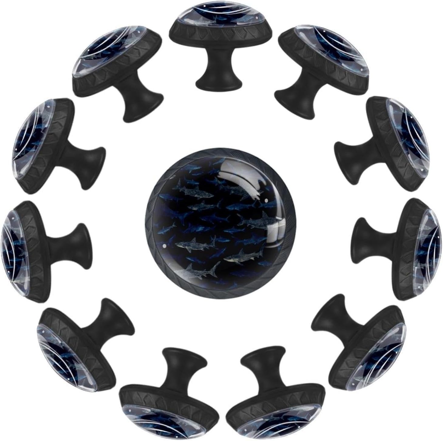 Blue Sharks Pattern Navy (2) Decorative Drawer Knobs Gift Set, Beautiful Pattern Cabinet Pulls for Kitchen Bedroom Bathroom Dresser Wardrobe Decor
